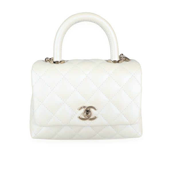 Chanel 20k Iridescent Ivory Quilted Caviar Extra Mini Coco Handle