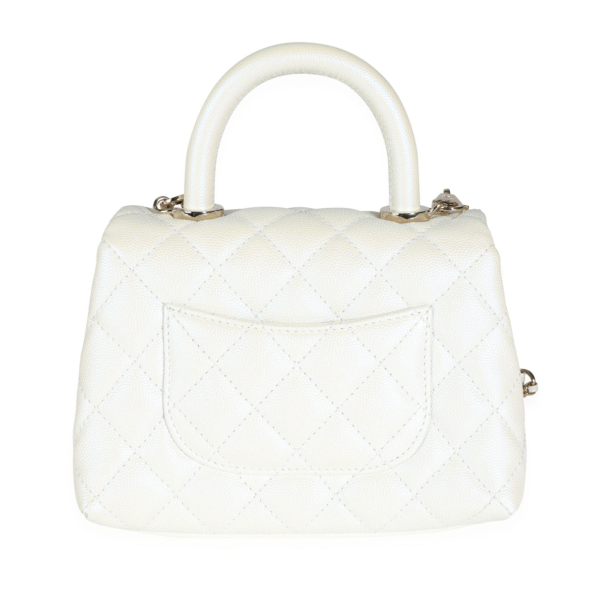 Chanel 20k Iridescent Ivory Quilted Caviar Extra Mini Coco Handle