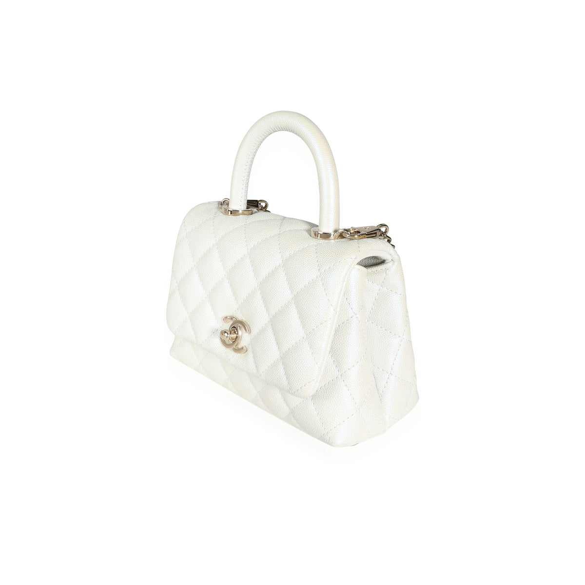 CHANEL 20K Iridescent Ivory White Mini Coco Handle *New - Timeless