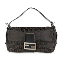 Fendi Moro Zucchino Canvas & Black Leather Baguette