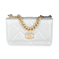 Chanel Metallic Silver Quilted Lambskin Chanel 19 Wallet On Chain