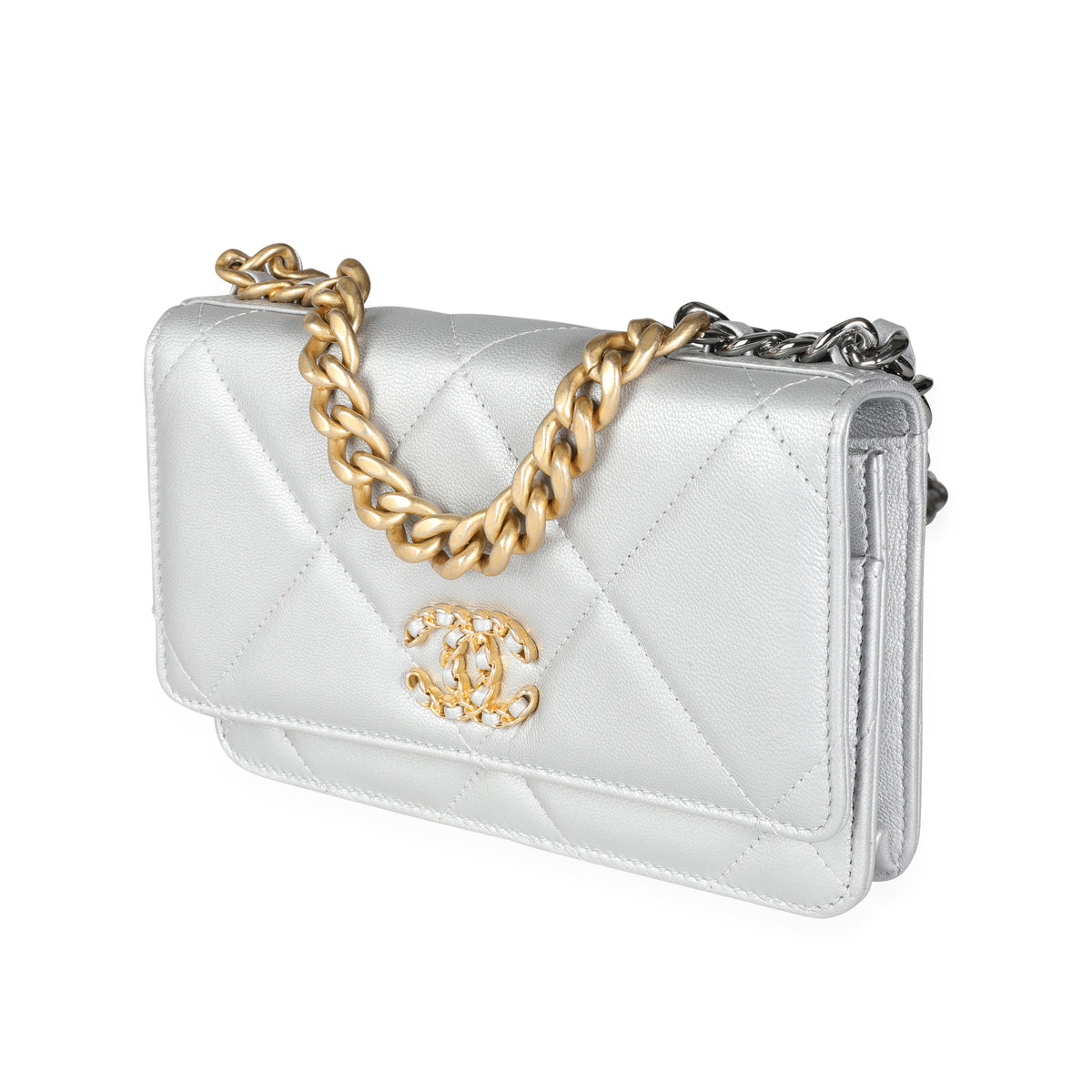 Chanel 19 Wallet On Chain Metallic in Lambskin Leather with Gold