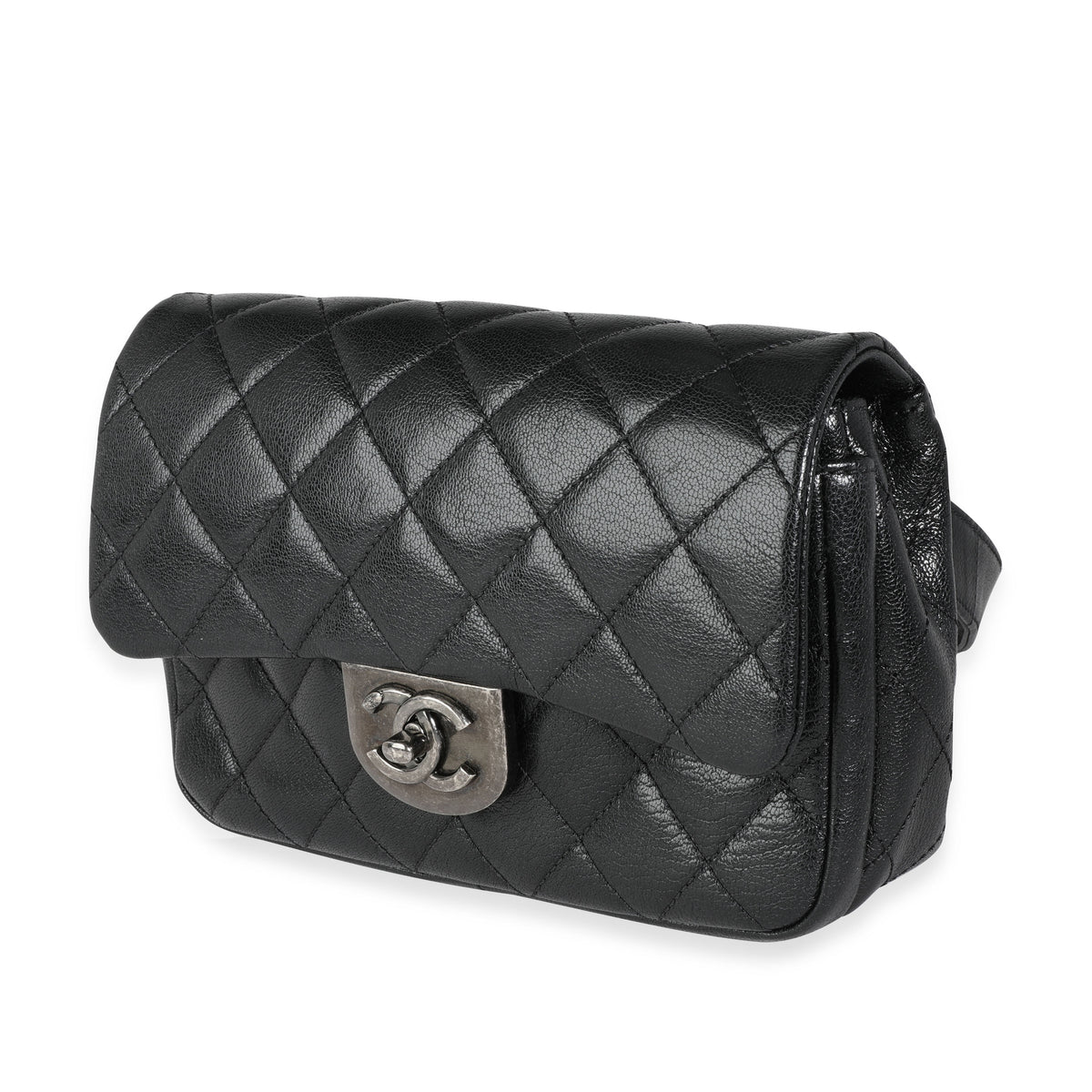 Chanel Black Quilted Calfskin Double Carry Waist Chain Bag