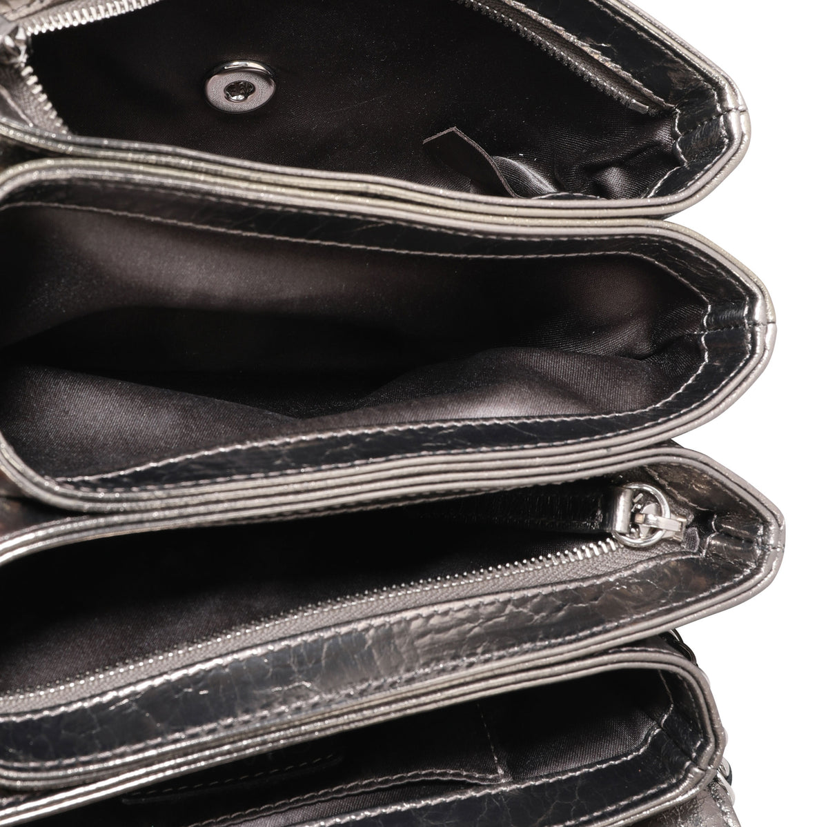 Chanel Metallic Cracked Leather Clams Pocket Accordion Flap Bag