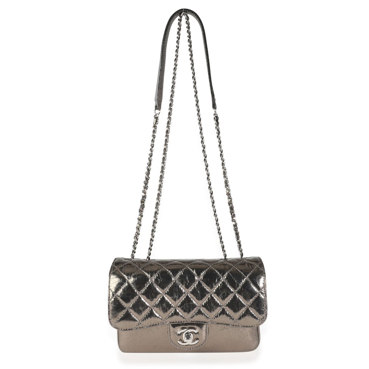 Chanel Metallic Cracked Leather Clams Pocket Accordion Flap Bag, myGemma