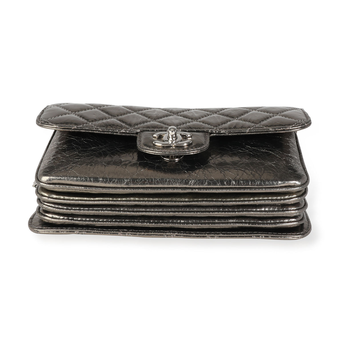 Chanel Metallic Cracked Leather Clams Pocket Accordion Flap Bag