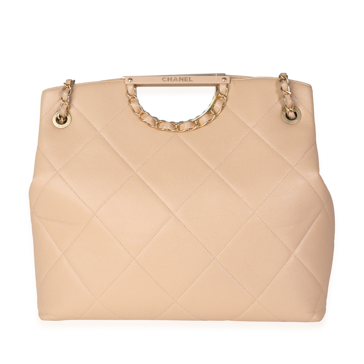 Chanel Beige Quilted Caviar Chain Frame Shopping Tote myGemma