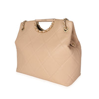 Chanel Beige Quilted Caviar Chain Frame Shopping Tote