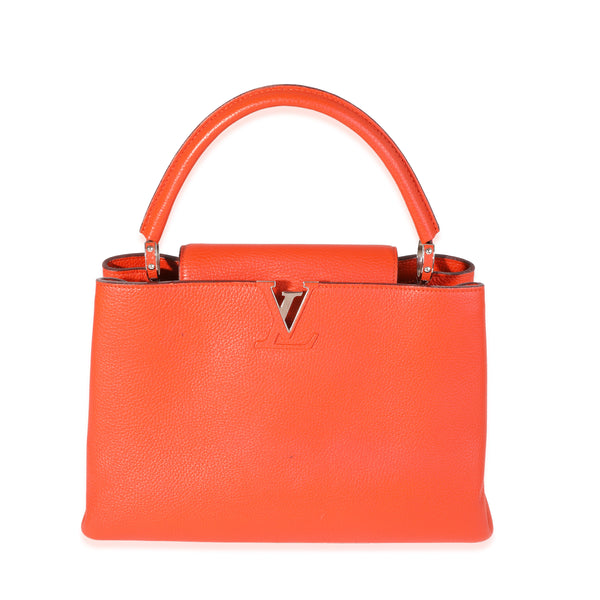 LOUIS VUITTON Capucines MM Taurillon Leather Satchel Bag Orange