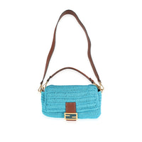 Fendi Blue Crochet & Brown Leather Baguette