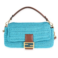 Fendi Blue Crochet & Brown Leather Baguette