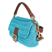 Fendi Blue Crochet & Brown Leather Baguette