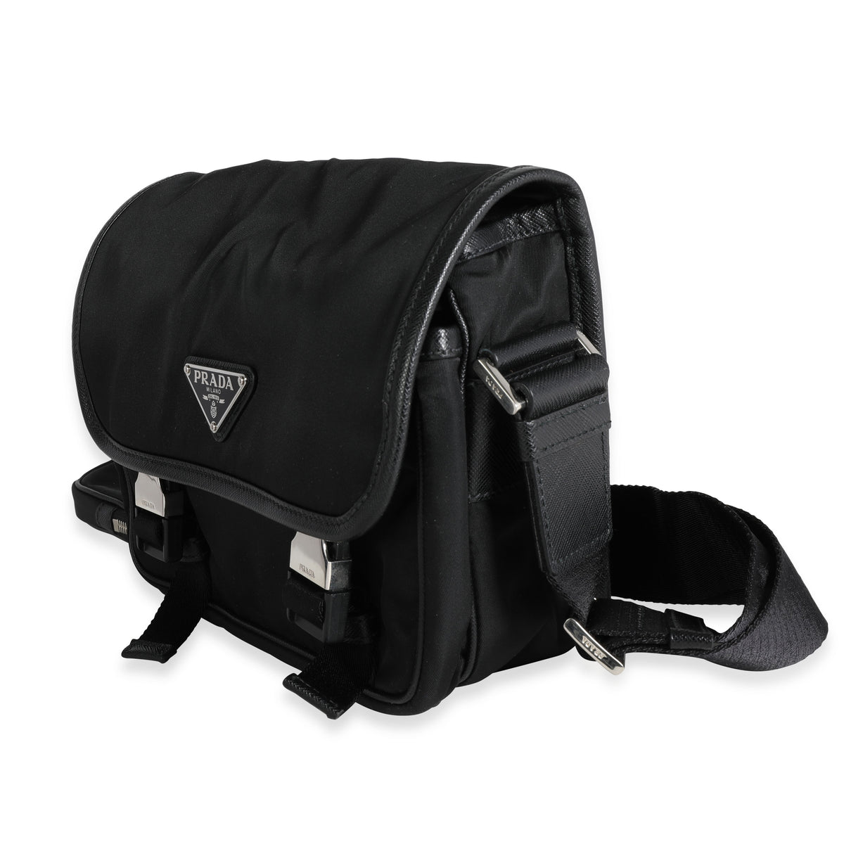 Prada Re-Nylon and Saffiano Leather Shoulder Bag Black