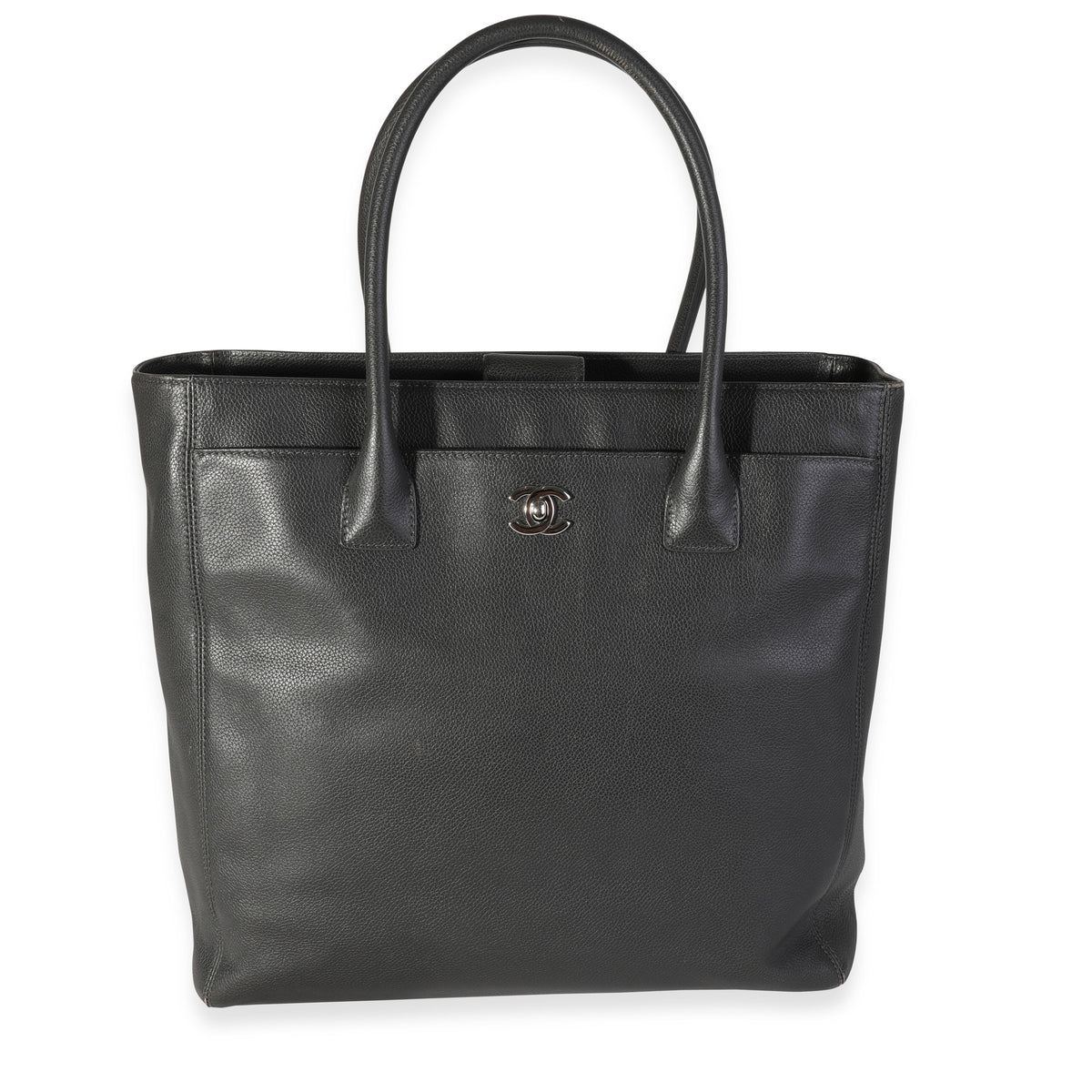 Chanel Anthracite Grained Calfskin Leather Tall Cerf Tote