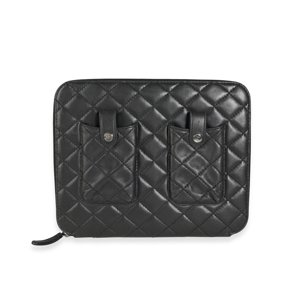 Chanel Black Quilted Lambskin Double Pocket Zip Around iPad Case, myGemma