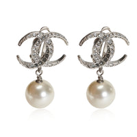 Chanel CC Moon Crystal Faux Pearl Dangle Earrings