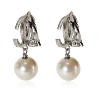 Chanel CC Moon Crystal Faux Pearl Dangle Earrings