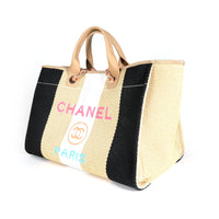 Chanel 2021 21P Deauville Large Shopping Bag Beige Black Raffia