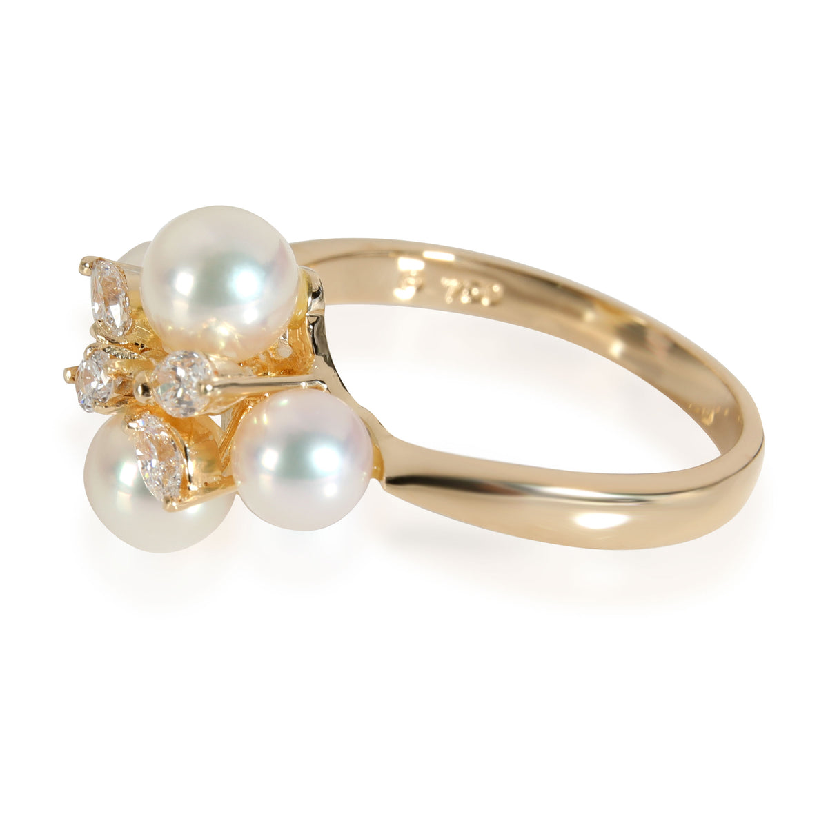 Mikimoto Pearl Diamond Cluster Ring in 18k Yellow Gold 0.30 CTW