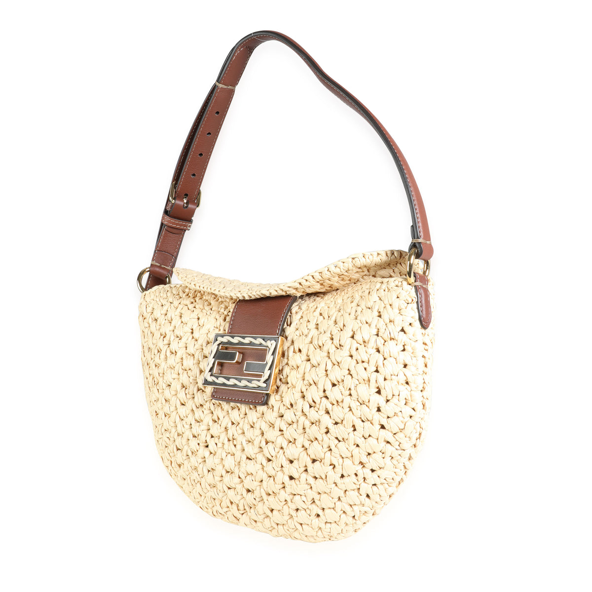 Fendi 2021 Small Crochet Croissant Shoulder Bag - White Shoulder