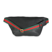 Gucci Black Grained Calfskin Logo Print Web Belt Bag