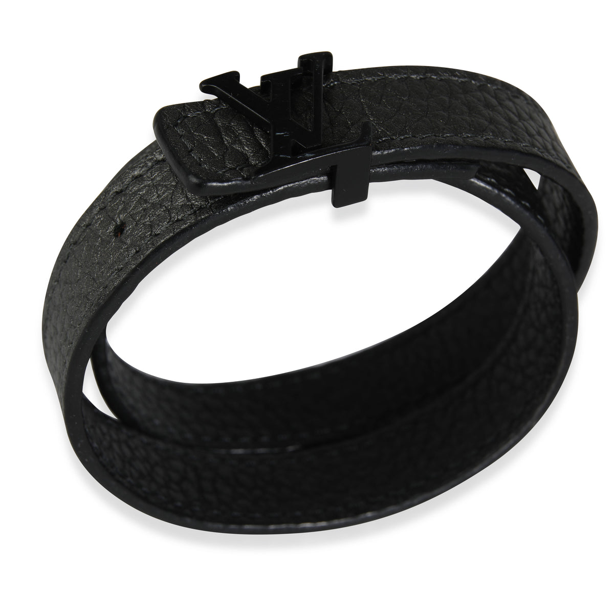 Louis Vuitton LV Initiales Black Leather Wrap Bracelet