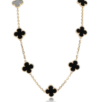 Van Cleef & Arpels Vintage Alhambra 10 Station Onyx Necklace in 18k Yellow Gold