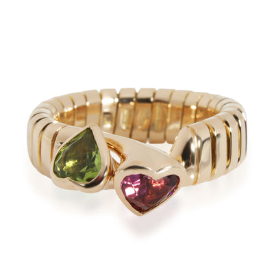 BVLGARI Peridot & Tourmaline Heart Ring in 18K 18 Karat Yellow Gold