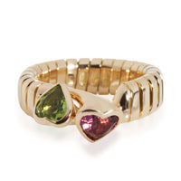 BVLGARI Peridot & Tourmaline Heart Ring in 18K 18 Karat Yellow Gold