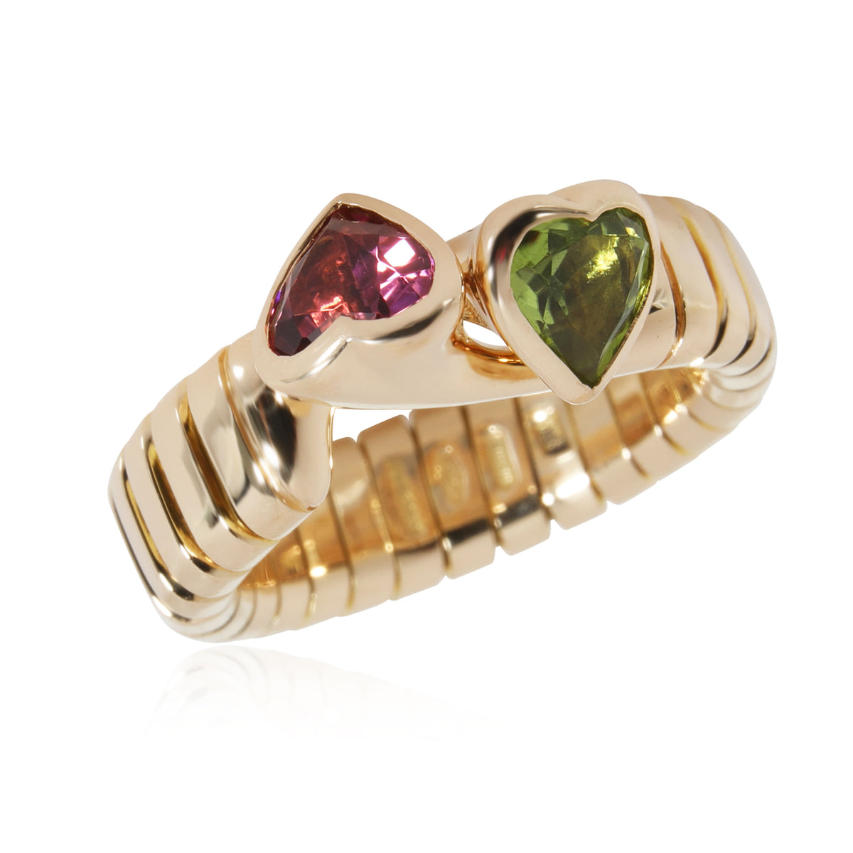 BVLGARI Peridot & Tourmaline Heart Ring in 18K 18 Karat Yellow Gold