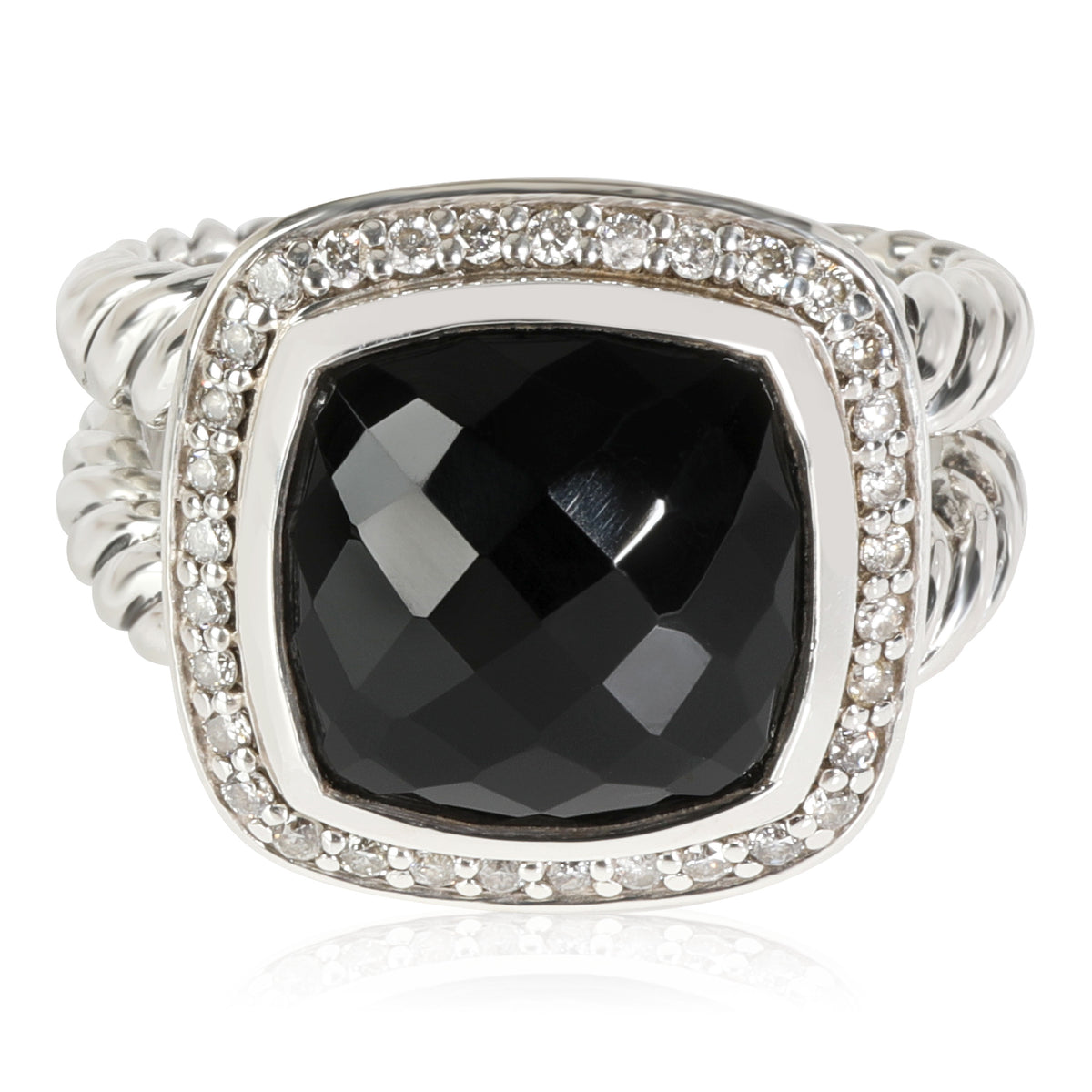 David Yurman Albion Onyx Diamond Ring in  Sterling Silver Black 0.22 CTW