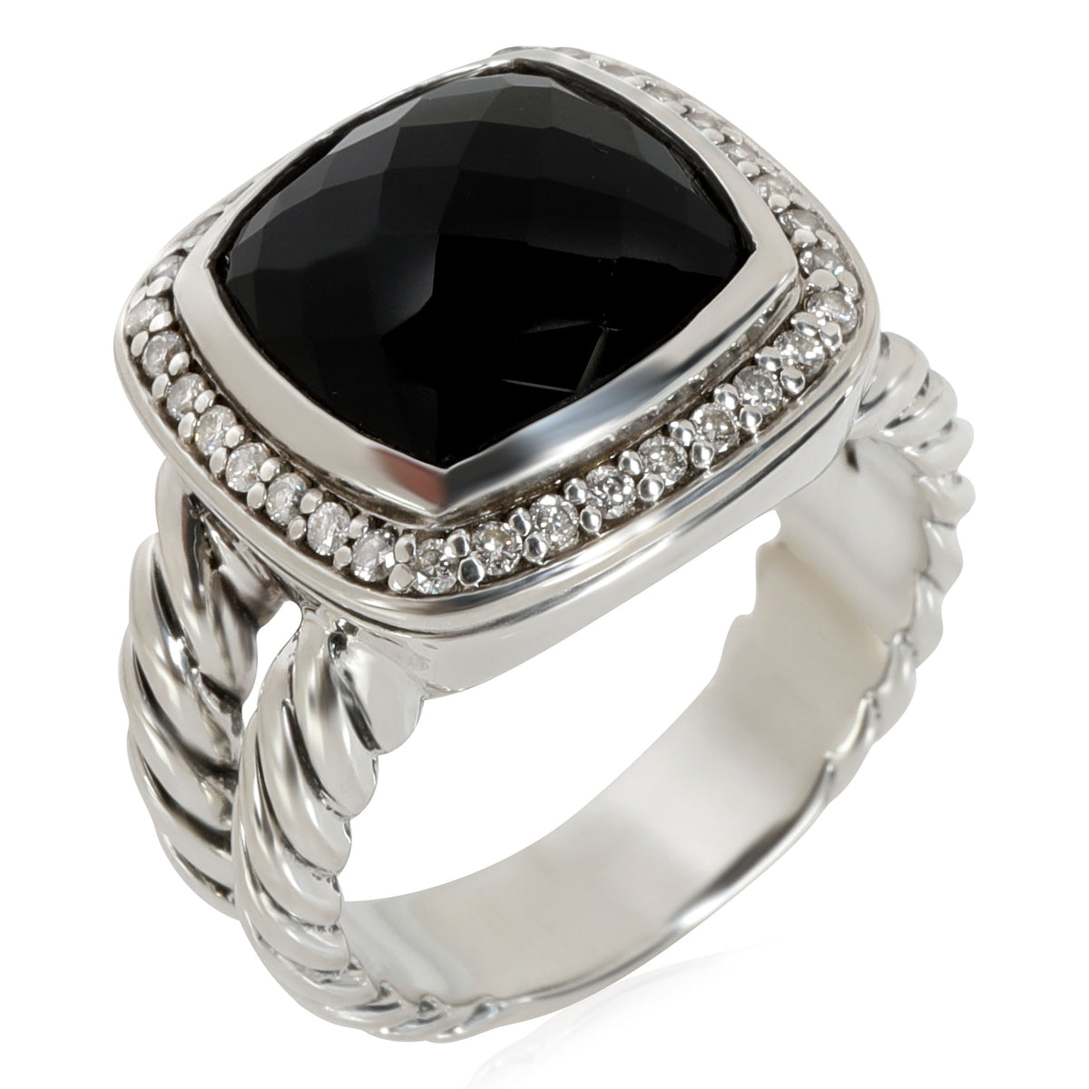 David Yurman Albion Onyx Diamond Ring in  Sterling Silver Black 0.22 CTW