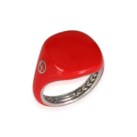 David Yurman Red Enamel Pinky Ring in  Sterling Silver