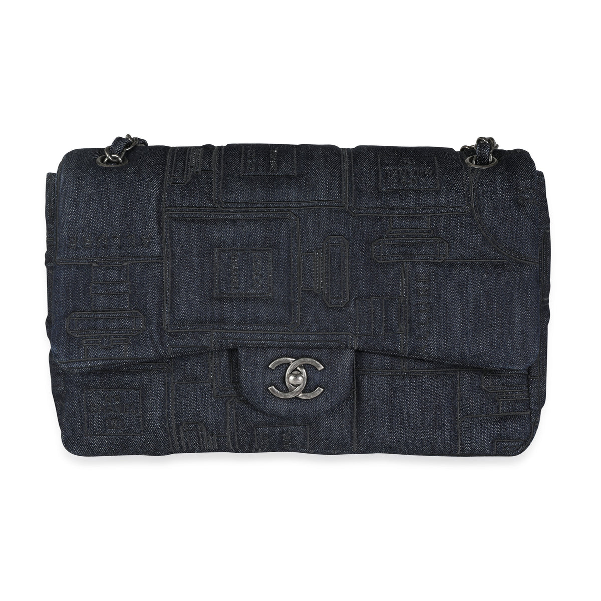 Chanel Blue Denim & Black Embroidery Jumbo Perfume Bottle Flap Bag