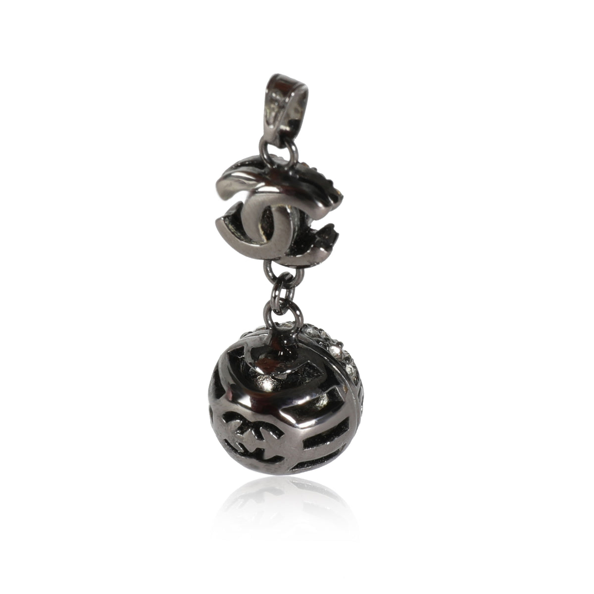 Chanel CC Pendant With Blackened Metal and Crystals