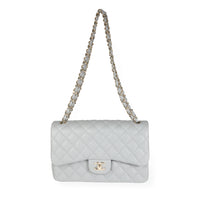 Chanel Gray Caviar Quilted Jumbo Classic Double Flap Bag