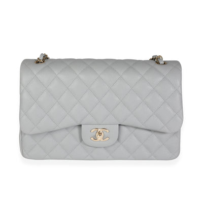 Chanel Gray Caviar Quilted Jumbo Classic Double Flap Bag