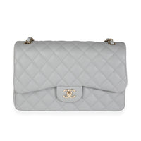 Chanel Gray Caviar Quilted Jumbo Classic Double Flap Bag