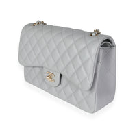 Chanel Gray Caviar Quilted Jumbo Classic Double Flap Bag