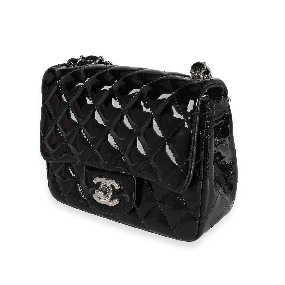 Chanel Black Quilted Patent Leather Classic Square Mini Flap Bag, myGemma