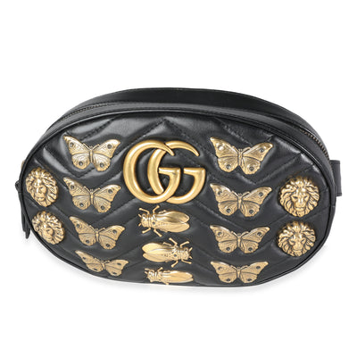 Gucci Black Matelassé Marmont Animal Studs Belt Bag