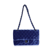 Chanel Blue Quilted Velvet Medium Classic Double Flap Bag