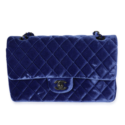 Chanel Blue Quilted Velvet Medium Classic Double Flap Bag