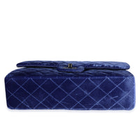 Chanel Blue Quilted Velvet Medium Classic Double Flap Bag