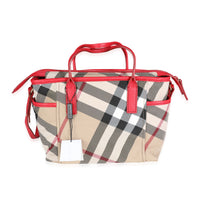 Burberry Exploded Check Canvas & Bright Rose Grained Leather Top Handle Tote