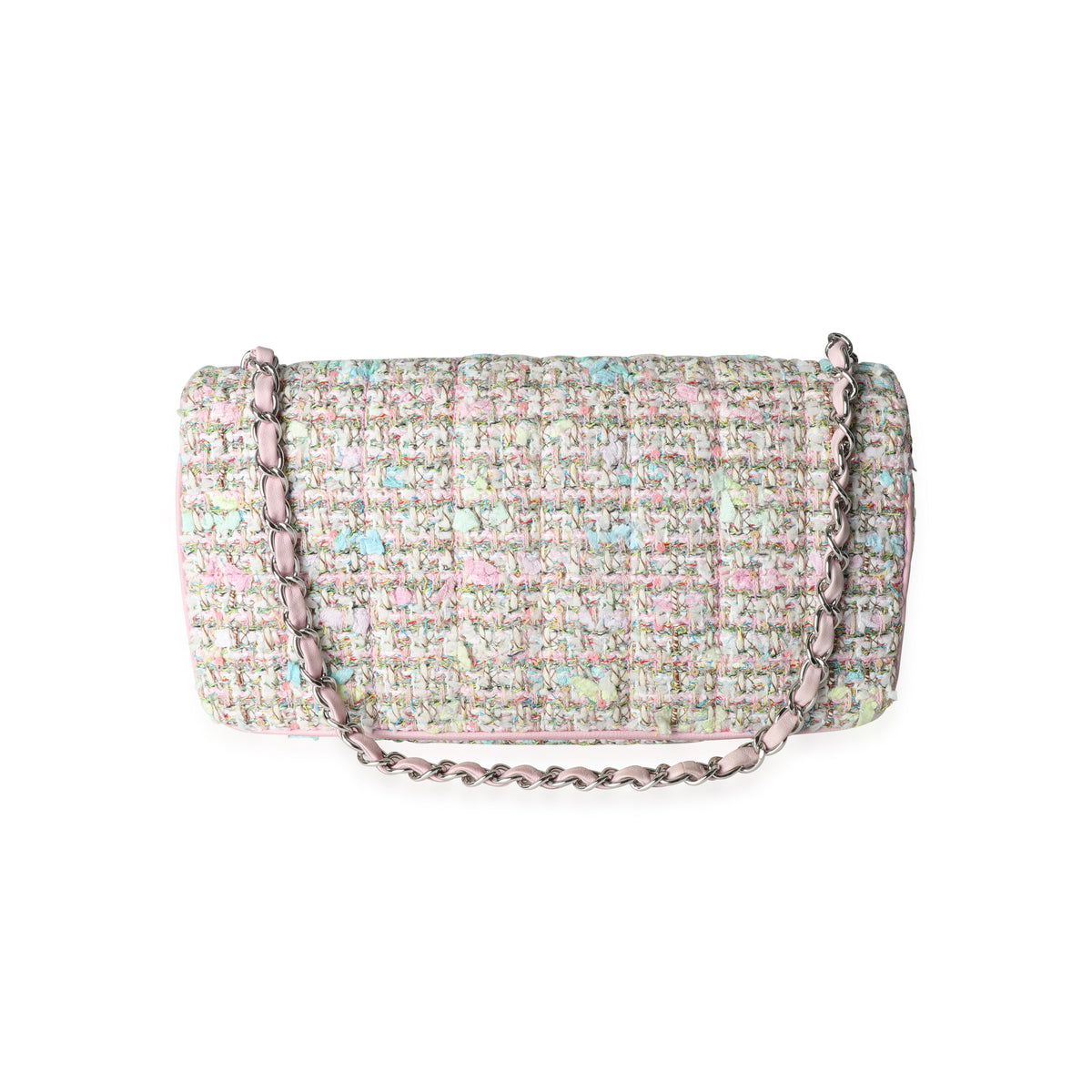 Chanel Pink & Green Tweed Diagonal Flap Bag