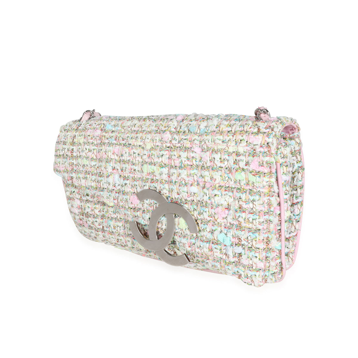 Chanel Pink & Green Tweed Diagonal Flap Bag