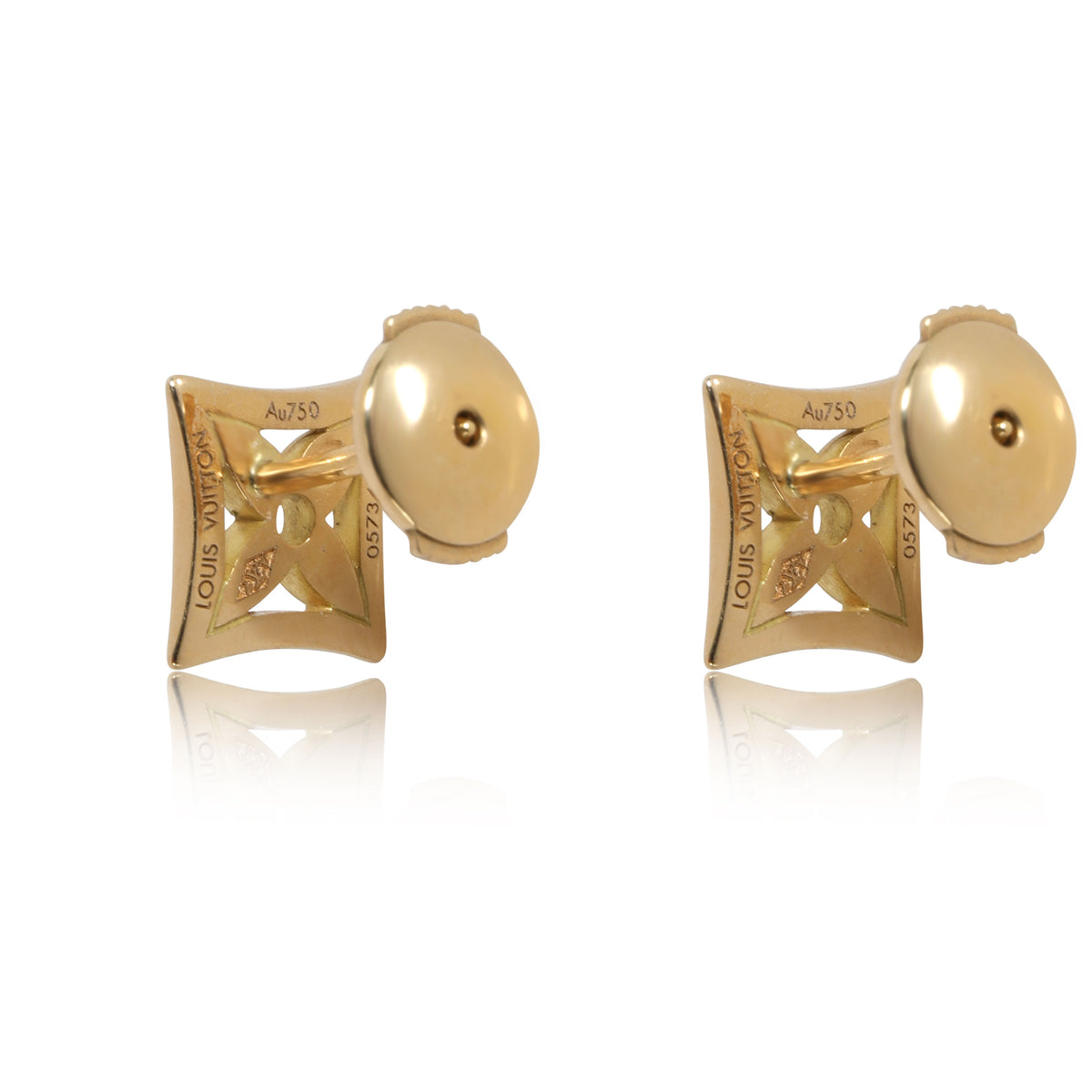 LOUIS VUITTON 18k Gold Monogram Resille Ear Studs Earrings, FASHIONPHILE