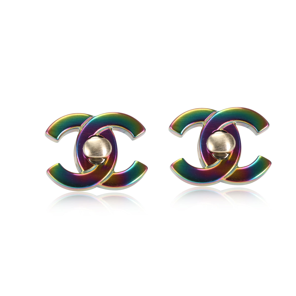 Chanel 2018 Iridescent Turnlock CC Stud Earring