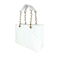Chanel White Caviar Quilted Grand Shopping Tote